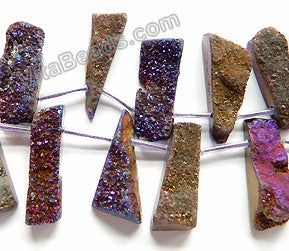 Purple Peacock Druzy Crystal  -  Top Drilled Long Drop Sticks  16"    Approximate 10 x 30 mm