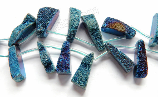 Blue Peacock Druzy Crystal  -  Top Drilled Long Drop Sticks  16"    Approximate 10 x 30 mm