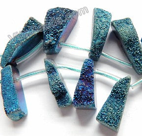 Blue Peacock Druzy Crystal  -  Top Drilled Long Drop Sticks  16"    Approximate 10 x 30 mm