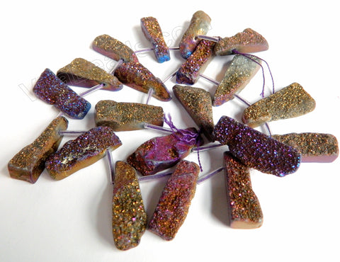 Purple Peacock Druzy Crystal  -  Top Drilled Long Drop Sticks  16"    Approximate 10 x 30 mm