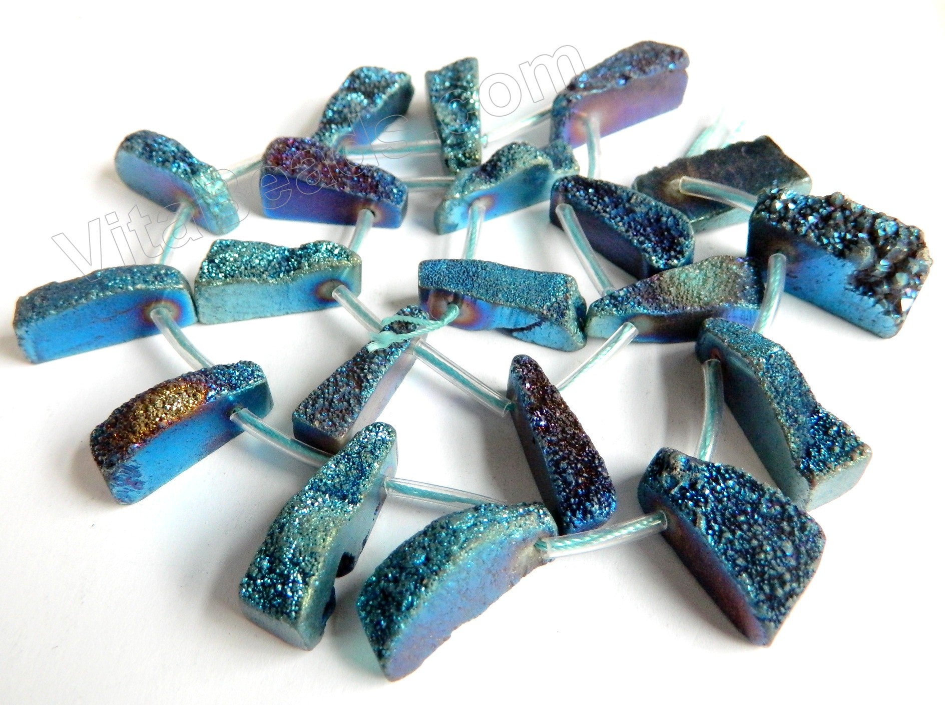 Blue Peacock Druzy Crystal  -  Top Drilled Long Drop Sticks  16"    Approximate 10 x 30 mm