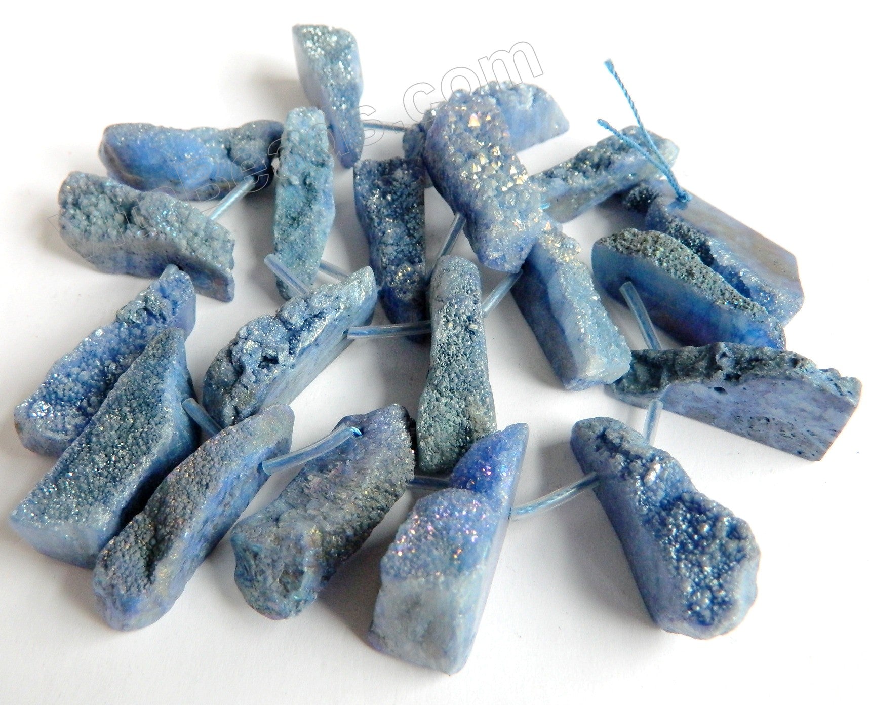 Sky Blue Druzy Crystal  -  Top Drilled Long Drop Sticks  16"    Approximate 10 x 30 mm