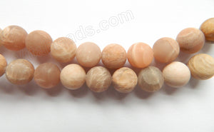 Frosted Pink Moonstone  -  Smooth Round Beads  16"