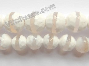 DZi Agate White w/ Line - Faceted Round  15"