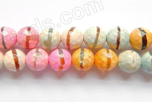Mixed DZi Agate 4 Color w/ Line - Faceted Round  15"