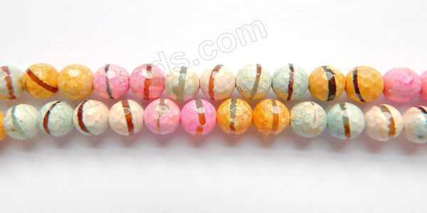 Mixed DZi Agate 4 Color w/ Line - Faceted Round  15"