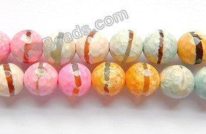 Mixed DZi Agate 4 Color w/ Line - Faceted Round  15"