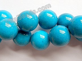 Deep Aqua Mashan Jade  -  Big Smooth Round Beads  16"