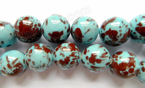 Porcelain - Aqua Brown  - 27mm Big Smooth Round Beads  16"