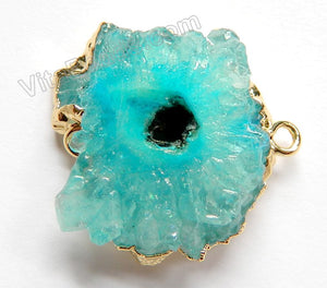 Druzy Crystal Flower Connector - Aqua Blue - 07 w/ Gold Edge