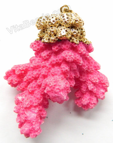Fuchsia Sponge Coral A  -  Free Form Tooth Pendant   Gold Plated Bail