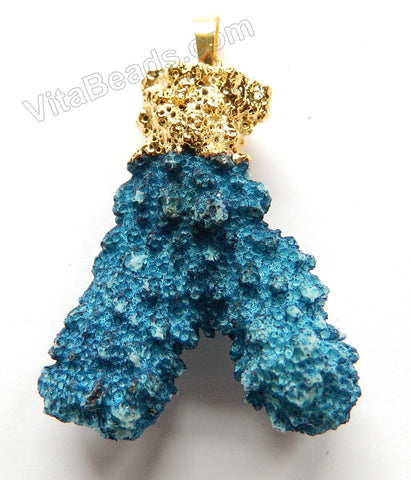 Dark Blue SpongeCoral A  -  Free Form Tooth Pendant   Gold Plated Bail