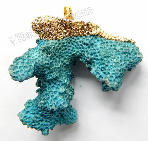 Turquoise Blue SpongeCoral A - Free Form Tooth Pendant Gold Plated Bail
