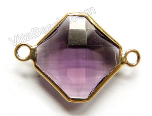 Red Fluorite Crystal -  Gold Trim Faceted Diamond Connector