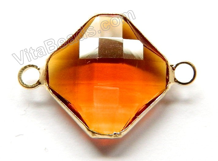Amber Crystal  -  Gold Trim Faceted Diamond Connector