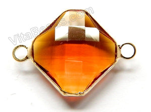 Amber Crystal  -  Gold Trim Faceted Diamond Connector