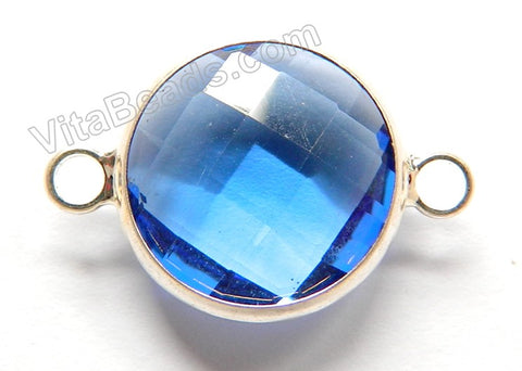 Sky Blue Crystal  -  Silver Trim Faceted Round Connector
