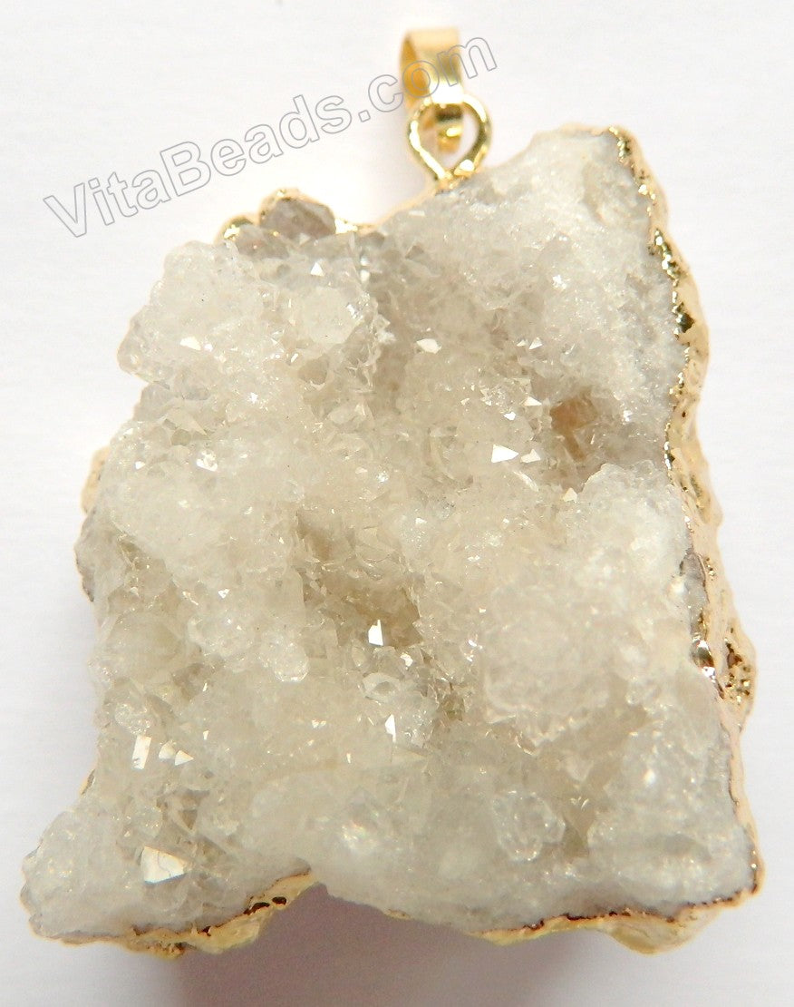 Cream Druzy Crystal Chunk Pendant w/ Gold Edge &. Bail