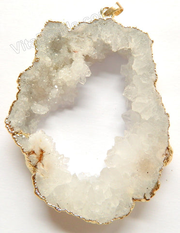 Druzy Crystal Hollow Pendant - Cream - 14 w/ Gold Edge &. Bail