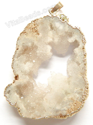 Druzy Crystal Hollow Pendant - Cream - 16 w/ Gold Edge &. Bail