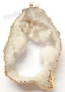 Druzy Crystal Hollow Pendant - Cream - 17 w/ Gold Edge &. Bail