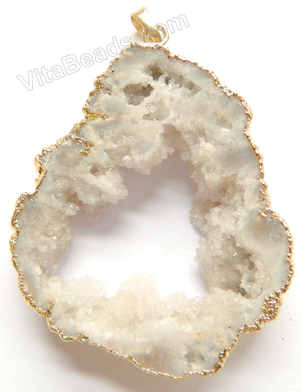 Druzy Crystal Hollow Pendant - Cream - 19 w/ Gold Edge &. Bail