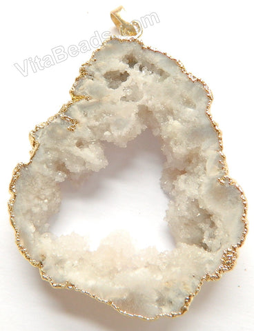 Druzy Crystal Hollow Pendant - Cream - 19 w/ Gold Edge &. Bail