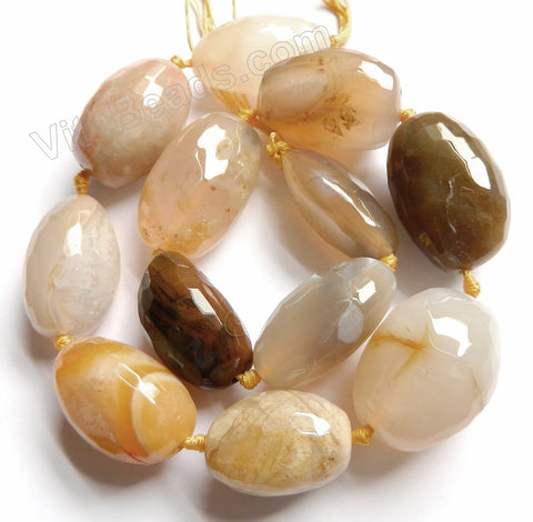 Grey Yellow Natural Agate - Faceted Tumble Necklace 16"  Size Graduated 18x30mm-25x35mm