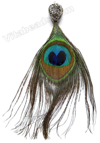 Peacock Feather Tassel Pendant w/ Marcasite