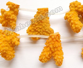 Bright Yellow Coral Natural AA  -  Top Drilled Free Form Nugget Branches 16"    20 - 40 mm