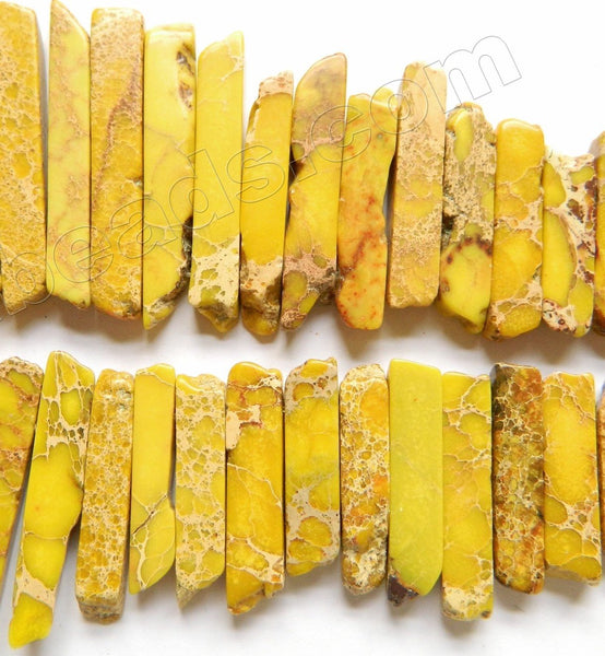 Yellow Impression Jasper  -  Graduated Top-drilled Long Rectangle Slabs  16"     6 x 15 mm to 8 x 70 mm