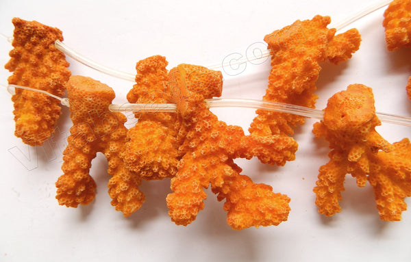 Orange Rough Coral Natural AA  -  Top Drilled Free Form Nuggets Branches 16"    25 - 45 mm