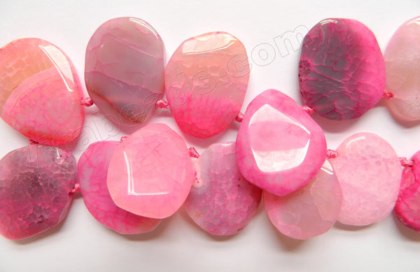 Pink Fire Agate - 25x30 to 30x40mm Graduated Top-drilled Machine Cut Irregular Drop 16"