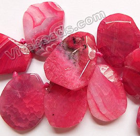 Fuchsia Fire Agate - 25x30 to 30x40mm Graduated Top-drilled Machine Cut Irregular Drop 16"