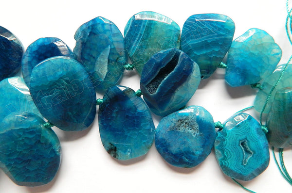 Blue Fire Agate - 20x30 to 30x40mm Graduated Top-drilled Machine Cut Irregular Drop 16"