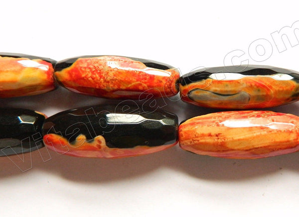 Orange Black Fire Agate  -  Faceted Long Rice  16"