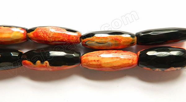 Orange Black Fire Agate  -  Faceted Long Rice  16"