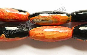 Orange Black Fire Agate  -  Faceted Long Rice  16"