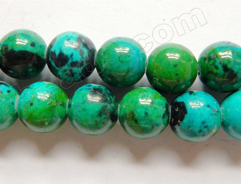 Dyed Blue Green Turquoise  -  Smooth Round Beads 16"