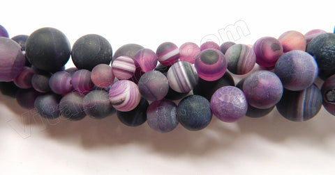 Frosted Dark Purple Sardonix Agate  -  Smooth Round Beads  16"