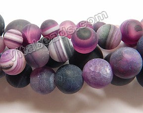 Frosted Dark Purple Sardonix Agate  -  Smooth Round Beads  16"