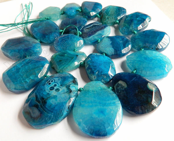 Blue Fire Agate - 20x30 to 30x40mm Graduated Top-drilled Machine Cut Irregular Drop 16"