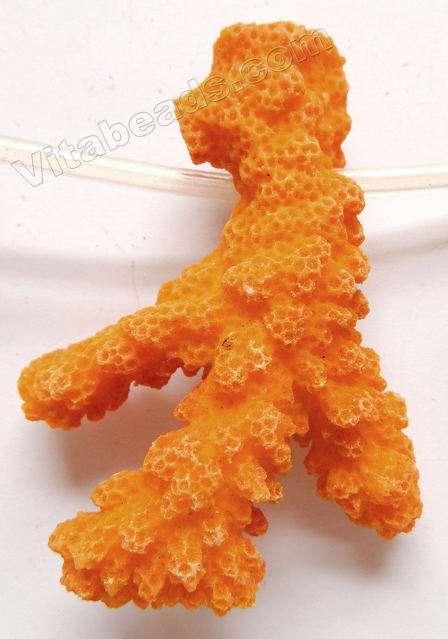 Orange Rough Coral  -  Free Form Tooth Pendant Top Drilled