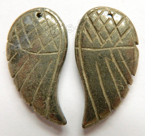 Pyrite Carved Wing Pendant, Earring Beads