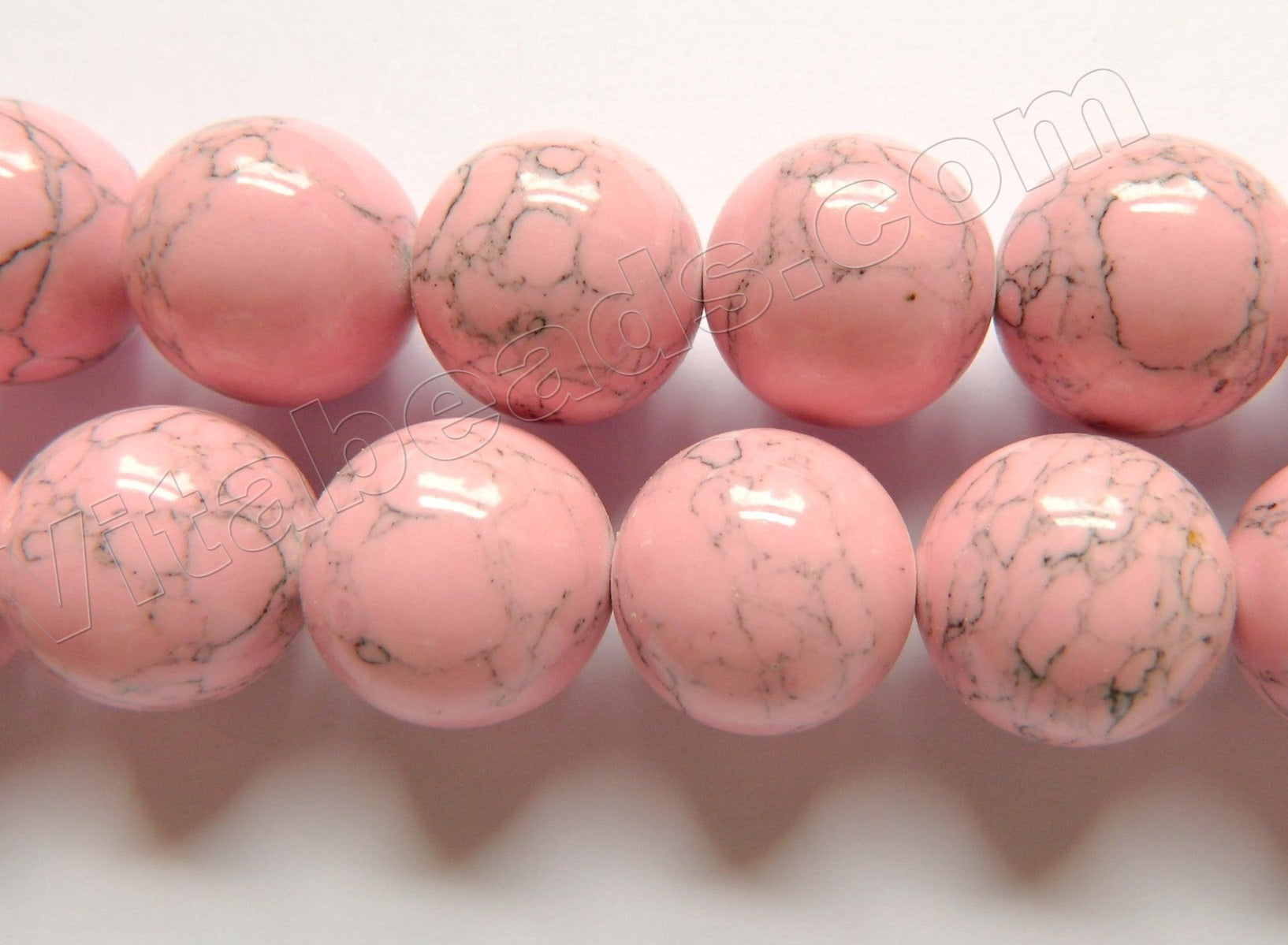 Light Pink Turquoise w/ Matrix  -  Smooth Round Beads  15"