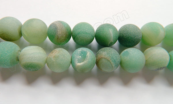 Frosted Green Druzy Crystal  -  Smooth Round Beads 16"