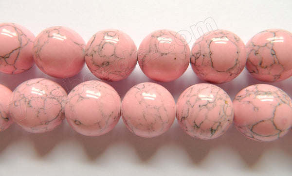 Light Pink Turquoise w/ Matrix  -  Big Smooth Round Beads  16"