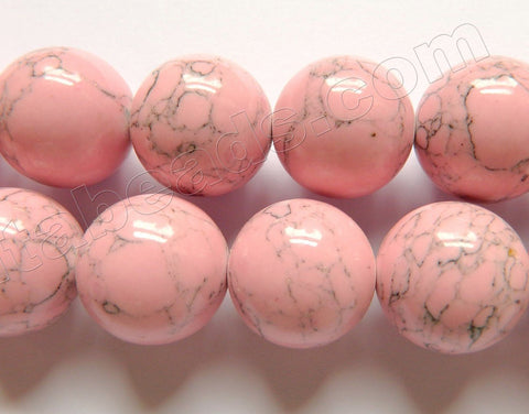 Light Pink Turquoise w/ Matrix  -  Big Smooth Round Beads  16"