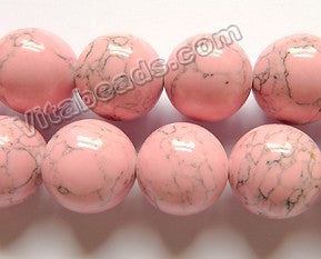 Light Pink Turquoise w/ Matrix  -  Big Smooth Round Beads  16"