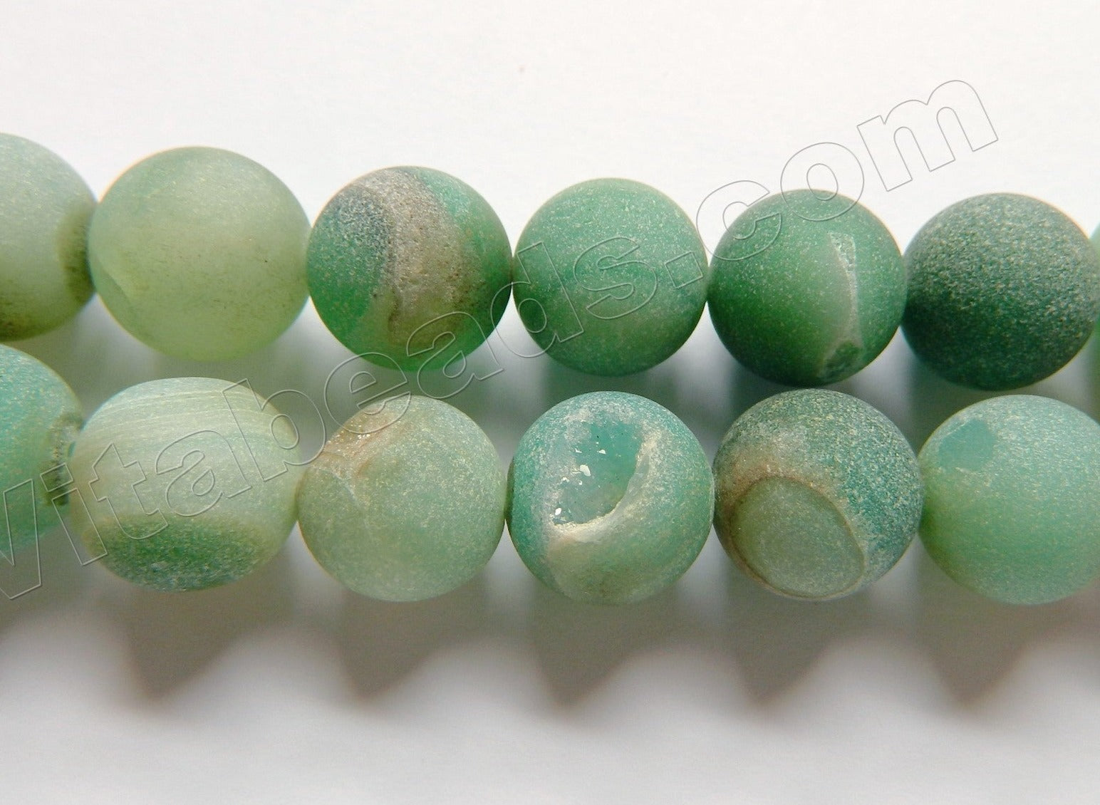 Frosted Green Druzy Crystal  -  Smooth Round Beads 16"